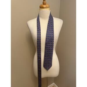 J. McLaughlin Italian Silk Tie Blue Horse-Bitt Equestrian EUC